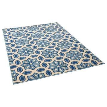 GDF Studio Jacobs Outdoor Geometric  Area Rug, Ivory and Blue, 8'x11'