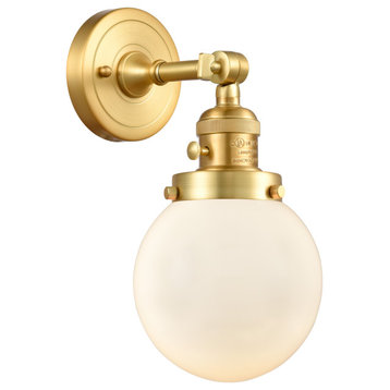 Beacon 1 Light Sconce With Switch In Satin Gold (203Sw-Sg-G201-6)