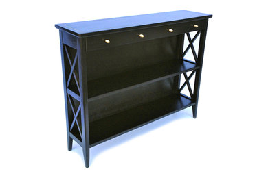 Ebony Hall Table with Brass Inlay and Pulls