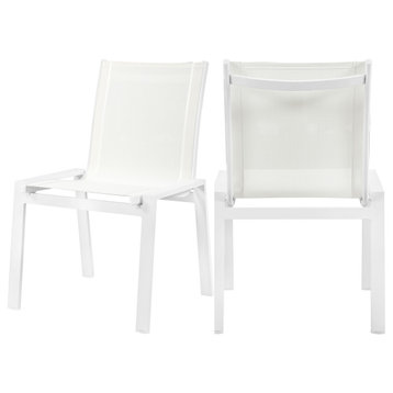 Nizuc Outdoor Armless Dining Chair (Set of 2), White Fabric, White Frame