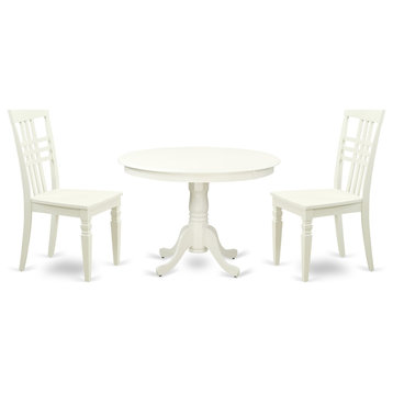 3-Piece Set, A Round Small Table, 2 Wood Dinette Chairs, Linen White