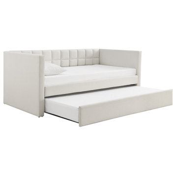 Aveline Upholstered Twin Daybed With Trundle, Ivory
