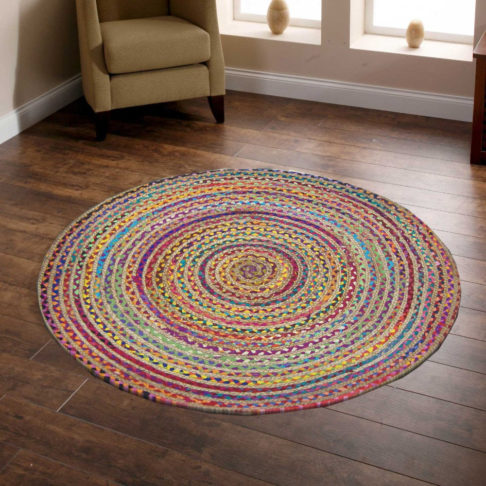 48 Inches Round Rainbow Chindi Rag Rug, Multicolor - Contemporary ...