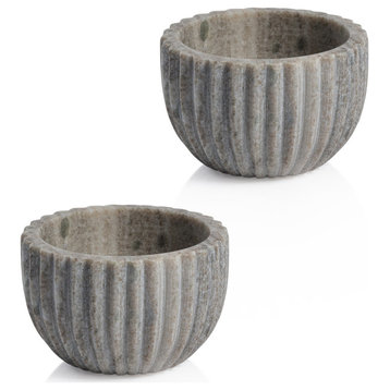 Mulhouse Ribbed Beige Marble Bowls, Set of 2