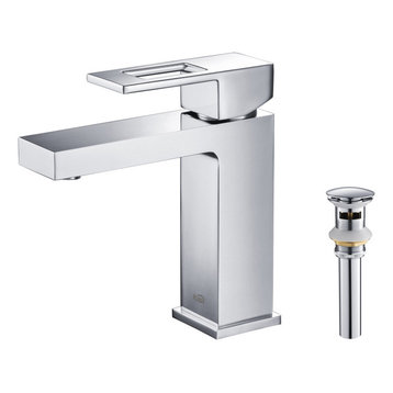 Cubic Single Hole Bathroom Faucet KBF1002, Chrome, W/ Drain