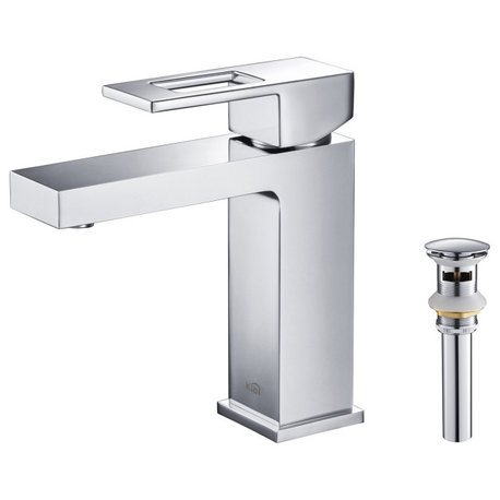 Cubic Single Hole Bathroom Faucet KBF1002, Chrome, W/ Drain