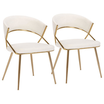 Jie Dining Chair, Set of 2, Gold Steel, Cream Velvet