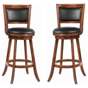Home Square 2 Piece 29" Swivel Bar Stool Set in Chestnut and Black