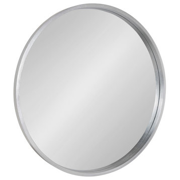 Travis Round Wood Accent Wall Mirror, Silver  31.5 Diameter