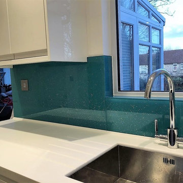 Kitchen Splashback - Turquoise Blue with Iridescent Shimmer