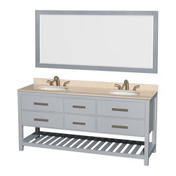 72 inch Wall Mounted Double Sink Bathroom Vanity Set in Grey Finish - Bathroom Vanities And Sink Consoles