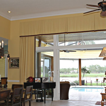 Soft Silk Valance and Drapes Blending with the walls Accenting outdoor View