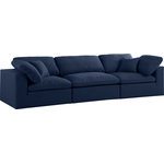 Meridian Furniture - Serene Linen Textured Fabric Deluxe Comfort 3-Piece Modular Sofa, Navy - There's lots to love about the Serene linen textured deluxe cloud-like comfort modular collection, and this piece is not an exception. The soft navy linen textured fabric is cozy and sleek to the touch while the overstuffed down/feather cushions provide gentle support so you can relax and unwind like a VIP. Customize your seating with this modular set by adding the pieces you like most. Latches under each piece make it easy to snap them into position for a look that's modern yet welcoming.