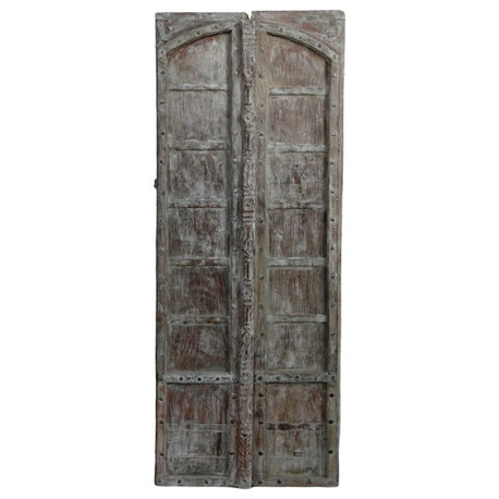 Consigned Antique Exterior Door Double Barn Doors Whitewash Patio Doors 82