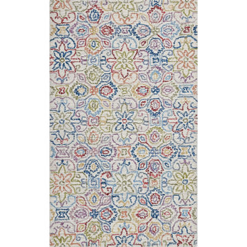 Cross Stitch Hand Hooked Wool Area Rug Multicolor, 3' X 5'