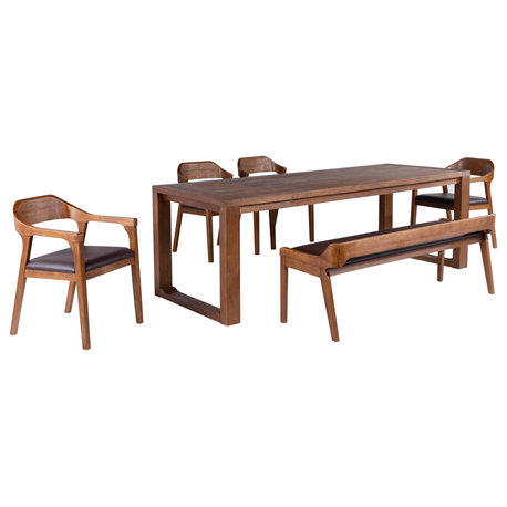 Rasmus 6-Piece Dining Set, Chestnut Wire-Brush, Bench/2 Side Chairs/2 Arm Chairs