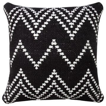 Ox Bay Handwoven Black/White Chevron Cotton Blend Pillow Cover, 20"x20"