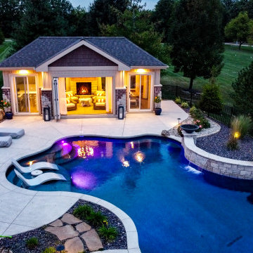 Pool House with Full Bath, Kitchen and Fireplace