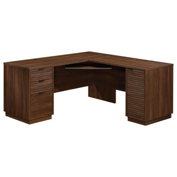 Sauder Englewood Engineered Wood L-Shaped Desk in Spiced Mahogany