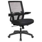 Office Star Products - Manager's Chair With Mesh Back, Charcoal Seat With Black Base, Black - Whether you have a day filled with meetings, or working to beat a deadline, the Space Seating Fully Adjustable Office Chair provides not only professional style but also sophisticated support for all-day comfort. The black vertical mesh back with height adjustable lumbar support keeps you cool and helps prevent back fatigue. The 3-Way PU padded cantilever flip arms ensure flexibility and allow for support to take pressure off of your shoulders and neck. The densely padded woven fabric seat keeps you comfortable through-out the day. Features such as one-touch pneumatic seat height adjustment and 2-to-1 Synchro tilt control with adjustable tilt tension and seat slider easily accommodates your individual preferences. Set upon a durable black nylon base with oversized dual wheel carpet casters that deliver easy mobility. TAA Compliance, and coverage with an impressive warranty for 5 years on all component parts, and 2 years on foam and fabric, give added assurance to the quality of your purchase.