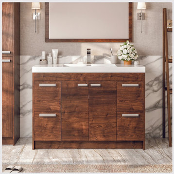 Eviva Lugano 48" Rosewood Modern Bathroom Vanity With White Integrated Top