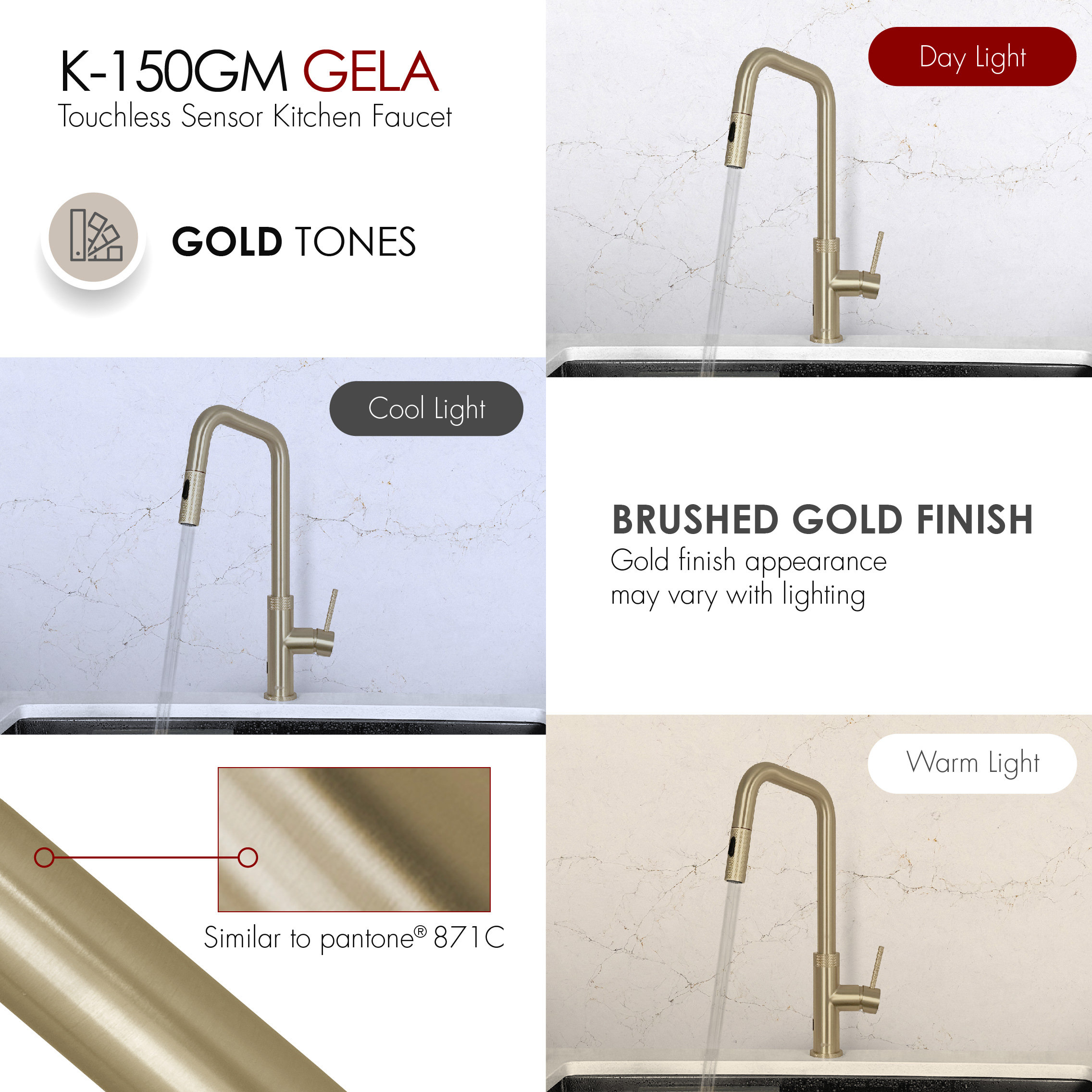Single Handle Pull Down Touchless Kitchen Faucet, Brushed Gold