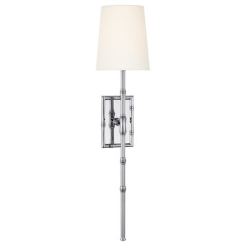 Grenol Single Bamboo Tail Sconce in Polished Nickel with Linen Shade