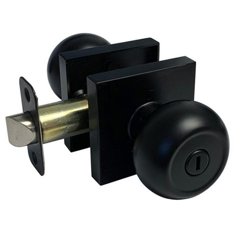 Square Plate Round Knob Contemporary Door Handle, Black, Privacy