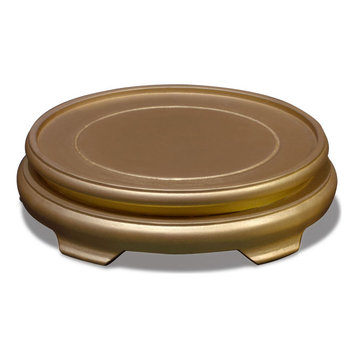 6.5 Inch Antique Gold Round Chinese Wooden Stand