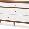 Harlow Wood 6-Drawer Storage Dresser, Walnut Brown and White