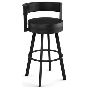 Amisco Browser Swivel Counter and Bar Stool, Charcoal Black Faux Leather / Black Metal, Counter Height