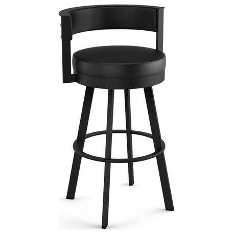 Amisco Browser Swivel Counter and Bar Stool, Charcoal Black Faux Leather / Black Metal, Counter Height