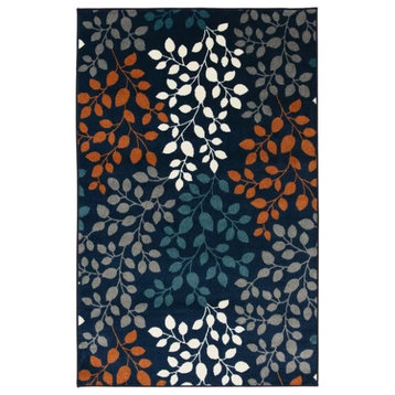 Area Rug, Indoor Outdoor Design With Floral Pattern, Blue-Gray/7'10" X 9'10"