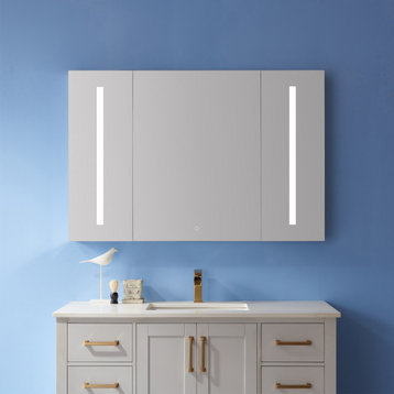 Rectangular Frameless Lighted Medicine Cabinet Wall Mounted Mirror, 48"