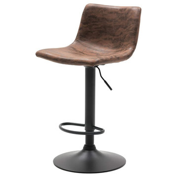 Set of 2 Swivel Bar Stool, Metal Base With Faux Leather Upholstery, Curved Seat