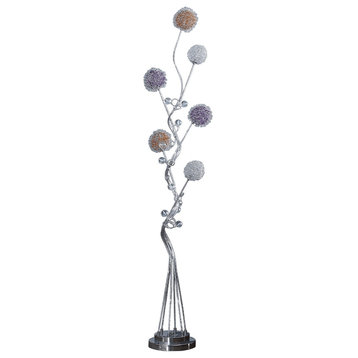 59" Steel Six Light LED Novelty Floor Lamp With Colorful Funky Floral Shades