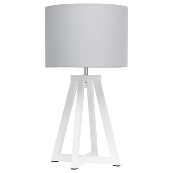 Interlocked Triangular White Wood Table Lamp with Gray Fabric Shade