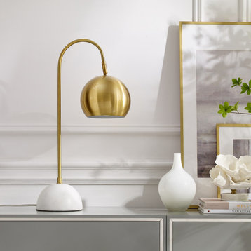 Inspired Home Harlynn Table Lamp, Marble Stone Base, Brass