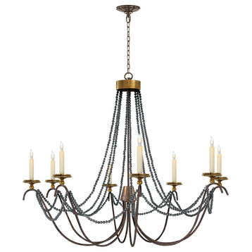 Marigot Large Chandelier in Rust and Antique-Burnished Brass with Tudor Brown Be