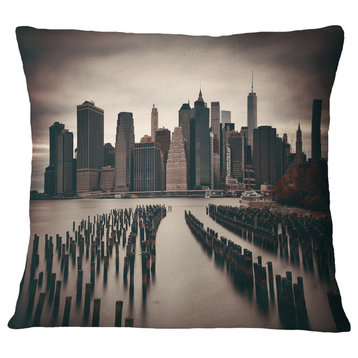 Manhattan Financial District Cityscape Photo Throw Pillow, 16"x16"