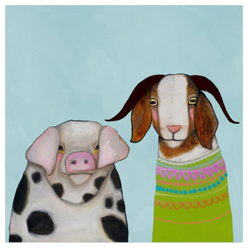 "Pig And Goat Pals - Sky Blue" Canvas Wall Art by Eli Halpin