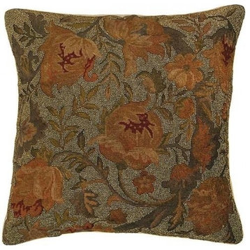 Throw Pillow Transitional Floral Pattern Beaded 20x20 Beige Gold Down