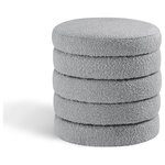 Meridian Furniture - Aphia Boucle Fabric Upholstered Ottoman, Gray, Ottoman / Stool - Liven up your living space with this Aphia grey boucle fabric ottoman/stool from Meridian Furniture. Featuring rich grey boucle fabric upholstery, this ottoman offers softness to the touch and style to the eye. Deep channel tufting gives the appearance of multiple layers stacked together, making it a contemporary piece perfect for any modern home. Pair this ottoman with a matching grey sofa, or use it as a stool to provide extra seating when you have visitors.