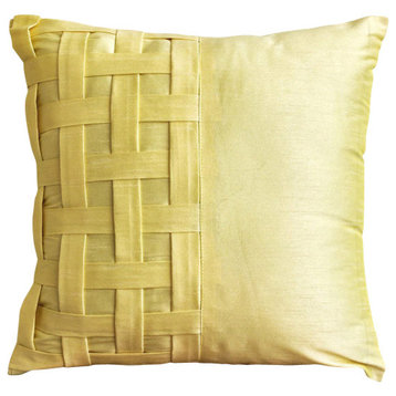 Yellow Textured Pintucks 18x18 Silk Pillows Covers for Couch, Yellow Brick Road