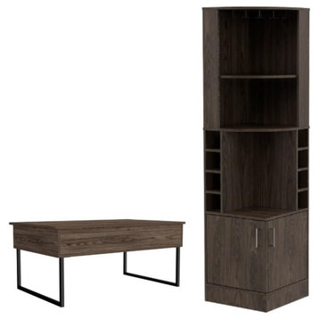 Home Square 2-Piece Set with Lift Top Coffee Table and Corner Bar