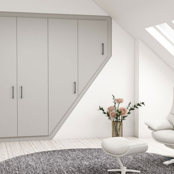 Small Bedroom Loft Attic Wardrobe Storage in Light Grey by Inspired Elements