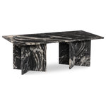 Meridian Furniture - Verona Coffee Table, Black - Elevate the look of your space with this handsomely crafted Verona coffee table. Made by hand using genuine marble that lasts and lasts for years to come, this table exudes refinement and sophistication. The black marble with light grey veining brings contemporary panache to your room, while the uniquely shaped base instantly draws the eye, making the table a certain showstopper. Pair this table with other items in the Verona collection for a cohesive presentation.