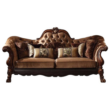 Emma Mason Signature Starboard Sofa in Golden Brown Velvet  Cherry Oak