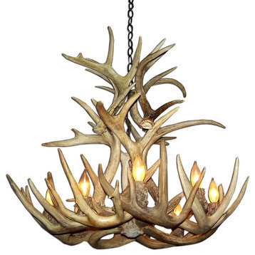 Real Shed Antler Whitetail Cascading Chandelier, Large, No Shades