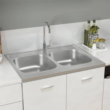 vidaXL Undermount Kitchen Sink with Strainer Stainless Steel Sink Rectangular